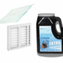 Chemical Source Capture System Replacement Filters include a folded white filter pad, a rectangular white vent filter with slats, and a black canister labeled “Activated Carbon Extra Long Life, Made from Coconut Shells.”. Read more at Aerovex Systems (aerovexsystems.com)